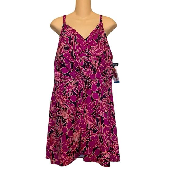 Lands End V-Neck Tulip Wrap Swim Dress Size 2X One Piece Tropical Floral Bra - Picture 1 of 11